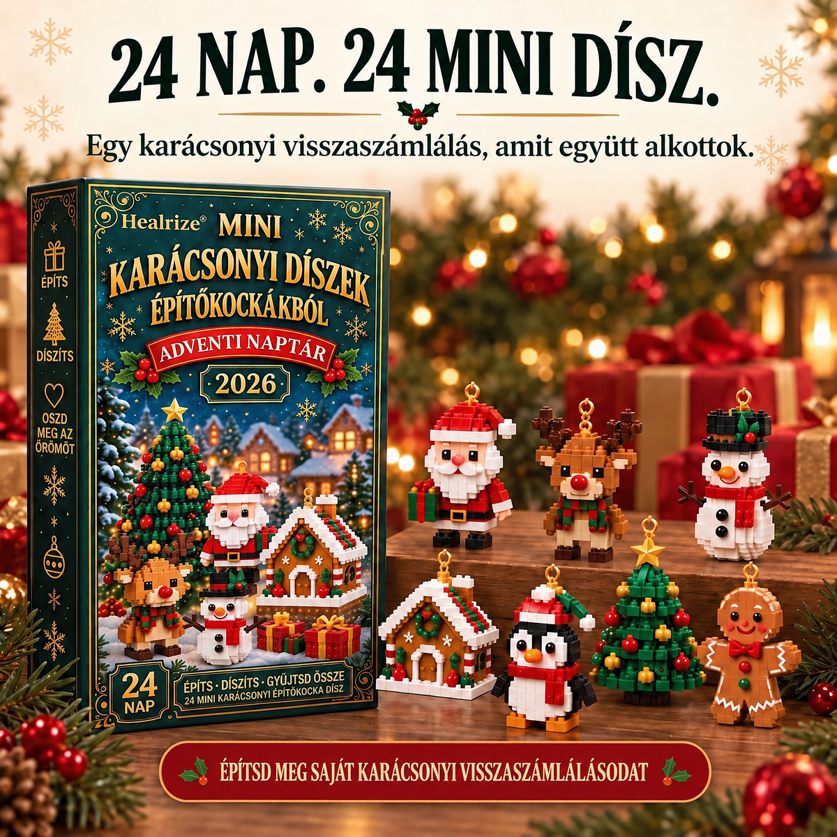 Healrize®🎈 Adventní kalendář s 24 vánočními mini ozdobami z kostiček