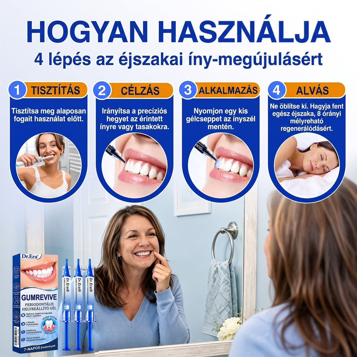 ⚪Dr.Era® GumRevive fogíny- és parodontális regeneráló gél — Célzott ápolás az ínyszélen lepedék, fogszuvasodás, fogágyproblémák, kellemetlen lehelet és meggyengült fogak esetén | Precízen alkalmazható, leöblítést nem igénylő szájápoló formula