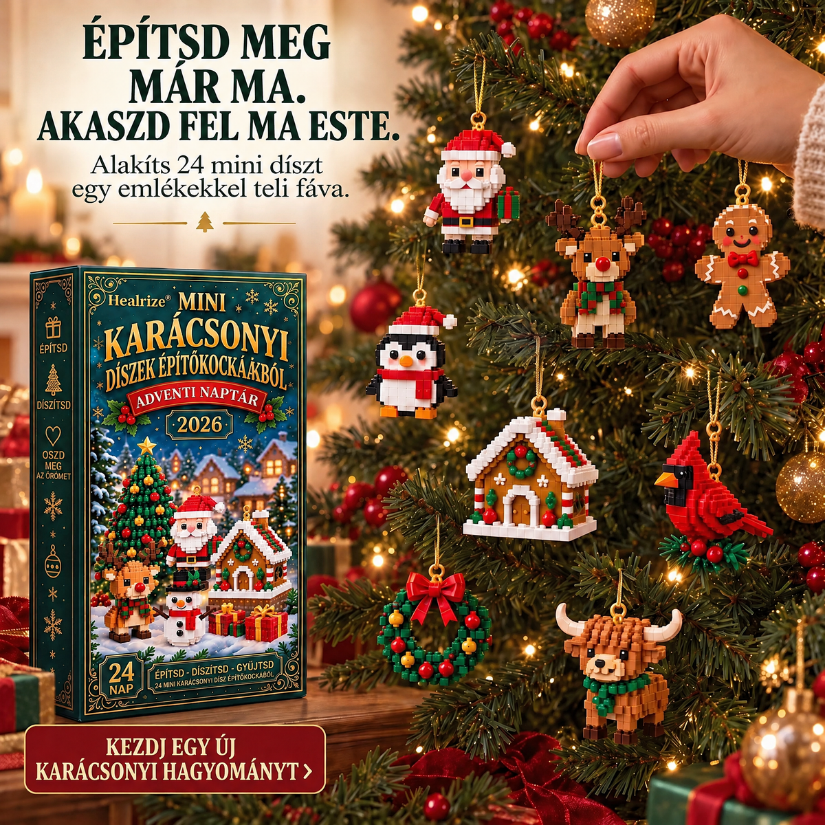 Healrize®🎈 Adventní kalendář s 24 vánočními mini ozdobami z kostiček