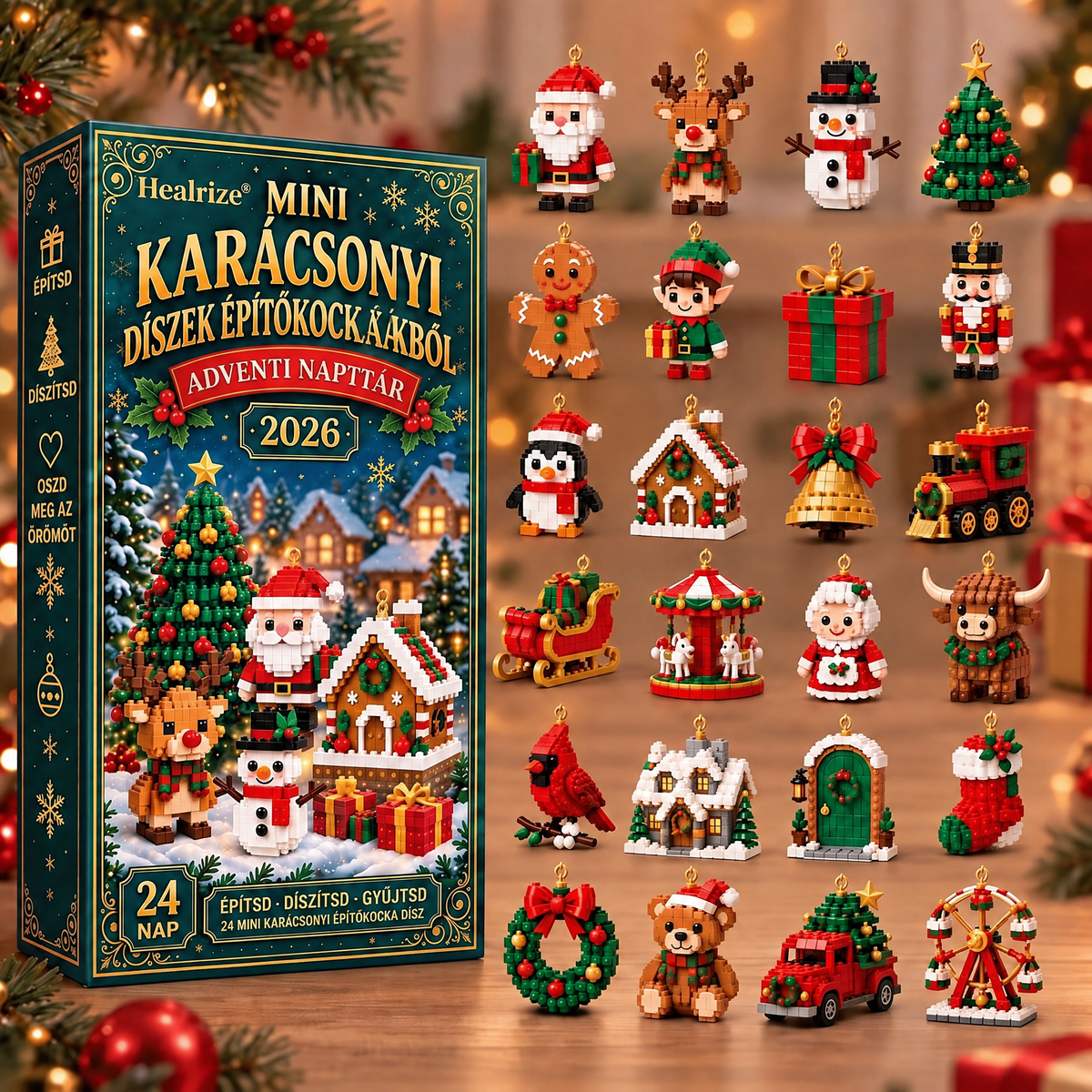 Healrize®🎈 Adventní kalendář s 24 vánočními mini ozdobami z kostiček