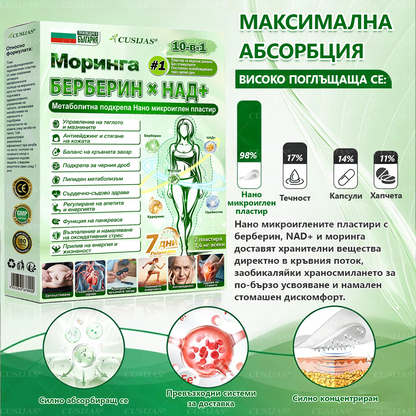 Официален магазин |𝑪𝑼𝑺𝑰𝐉𝐀𝐒® Moringa · Берберин × НАД+ Напреден пластър с нано-микроигли 10 в 1🇧🇬(Само веднъж дневно, видими промени вече след 7 дни)✅ За затлъстяване, влакнеста кожа, диабет, сънна апноя, стопански проблеми и много други🌱
