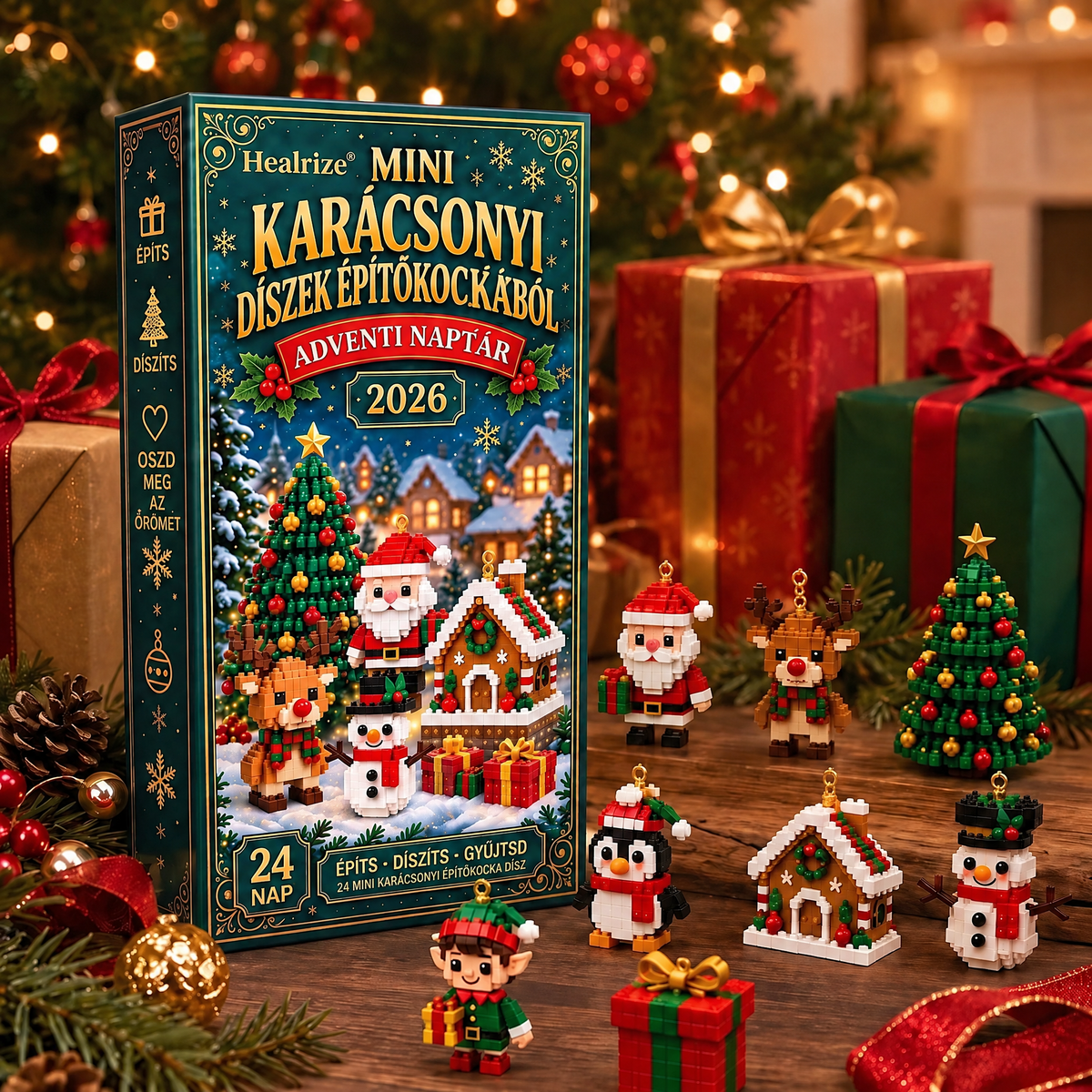 Healrize®🎈 Adventní kalendář s 24 vánočními mini ozdobami z kostiček