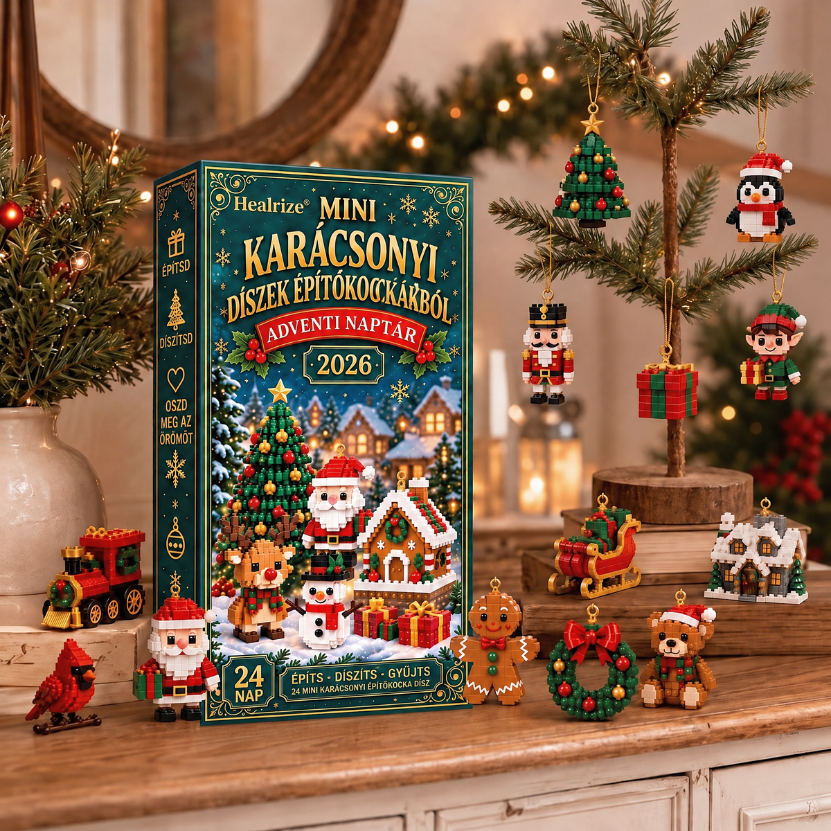 Healrize®🎈 Adventní kalendář s 24 vánočními mini ozdobami z kostiček