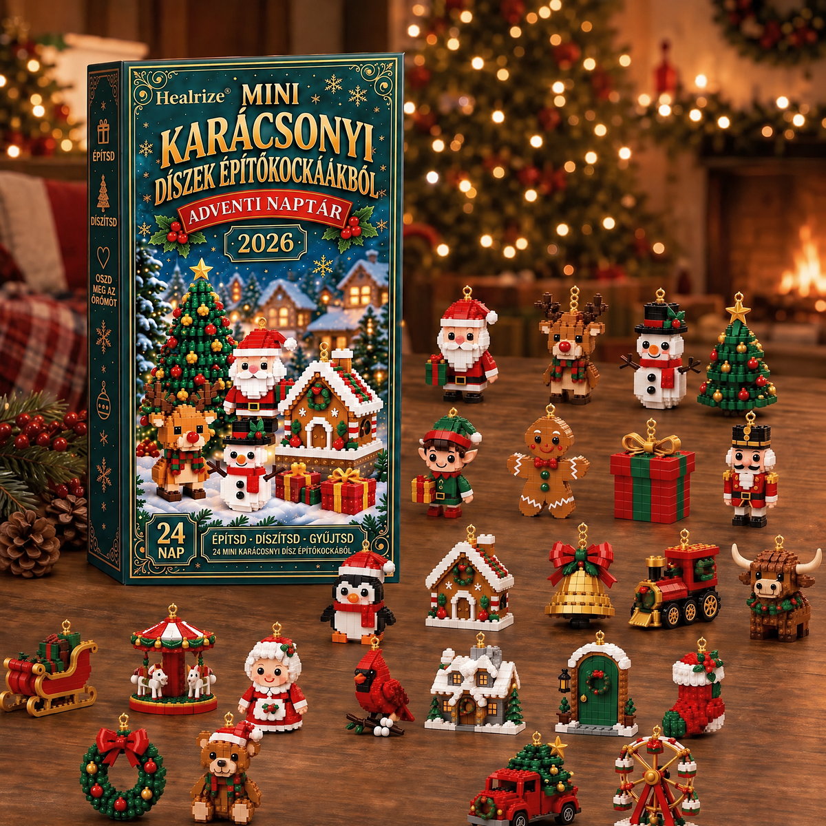 Healrize®🎈 Adventní kalendář s 24 vánočními mini ozdobami z kostiček