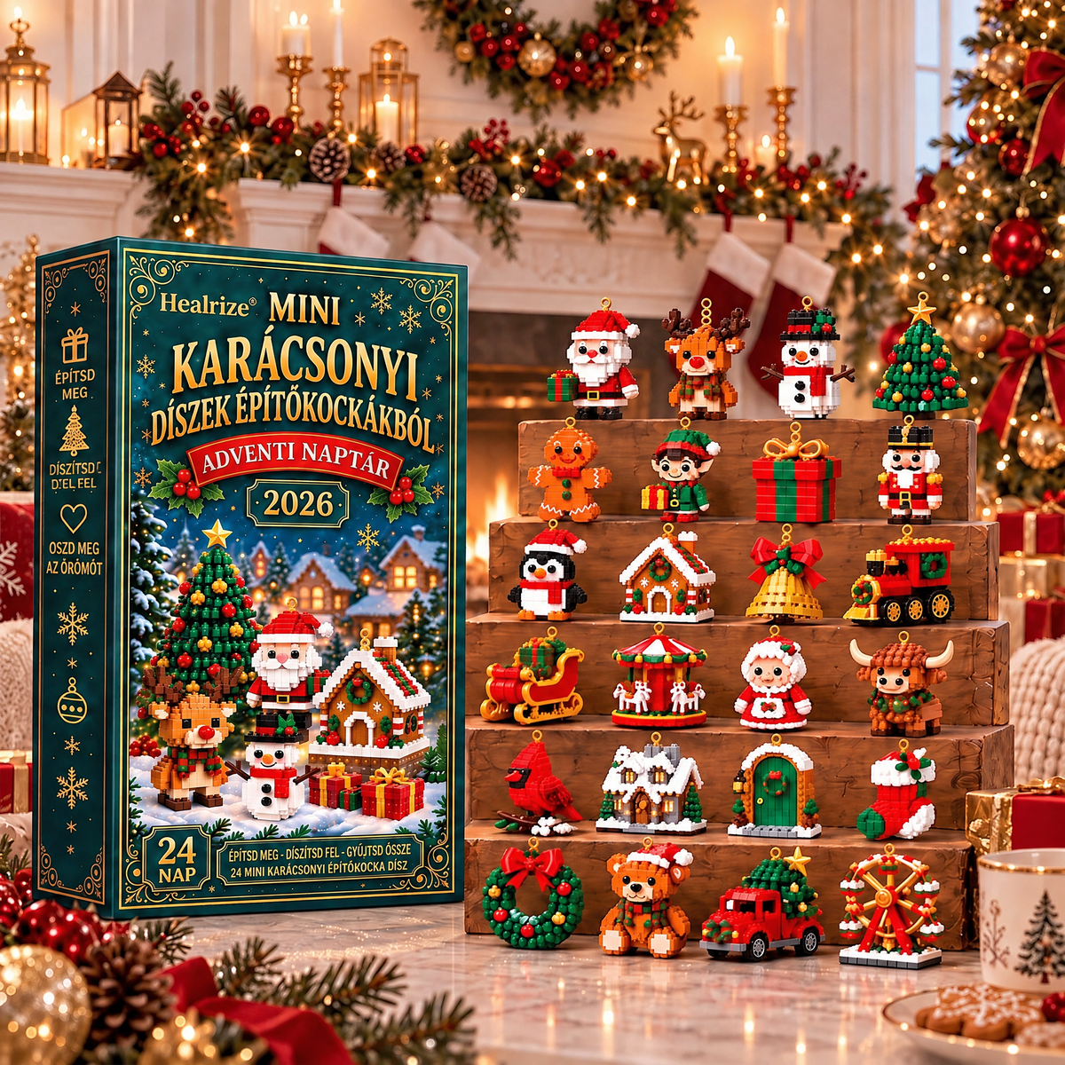 Healrize®🎈 Adventní kalendář s 24 vánočními mini ozdobami z kostiček